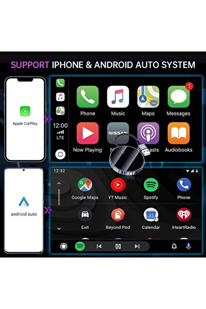 narvara 2-in-1 Wireless Car Adapter - Apple CarPlay & Android Auto, WiFi 5GHz, USB-A/C, Black