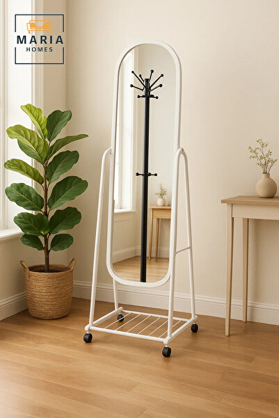 MARIA HOMES White Full Length Standing Mirror with Metal Frame Floor Dressing Mirror for Bedroom Vanity Decor