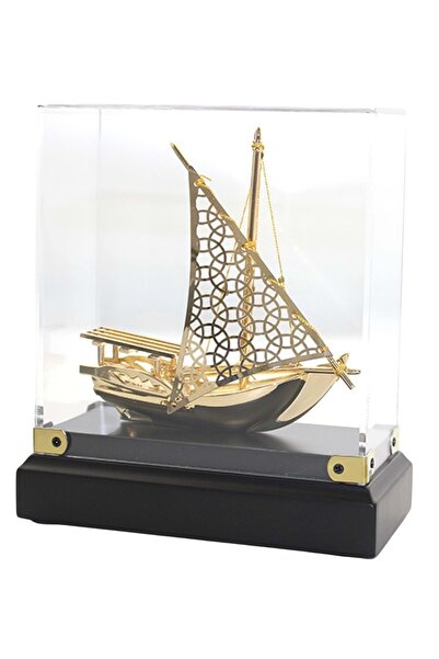 Dünyadan Hediyeler Pirinç Yelkenli Gemi Altın Kaplama Katar Dhow Teknesi Kutulu No.3