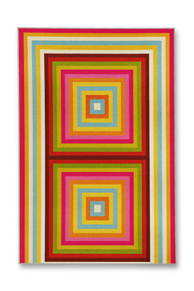 Rugs Modern Halı MOSSO Πολύχρωμο Γεωμετρικό Τετράγωνο Σχέδιο Υφαντή Βάση Μοντ...