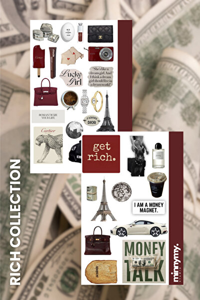 Minnymy 2'li Rich Collection Sticker, Çıkartma, Ajanda, Günlük, Planlayıcı, Bullet Journal ,Scrapbook