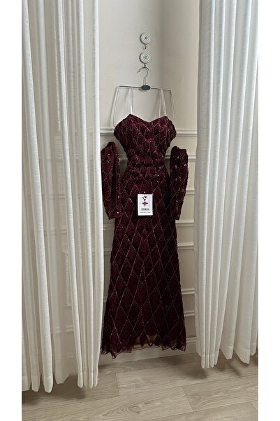 Onila فستان عنابي باكمام فاخر