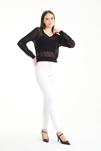 BY PAPI V-Neck Honeycomb Mesh Blouse