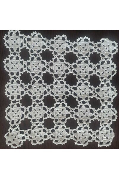 SENSSTEKSTİL غطاء زخرفي مصنوع يدويًا بنمط الدانتيل الأبيض