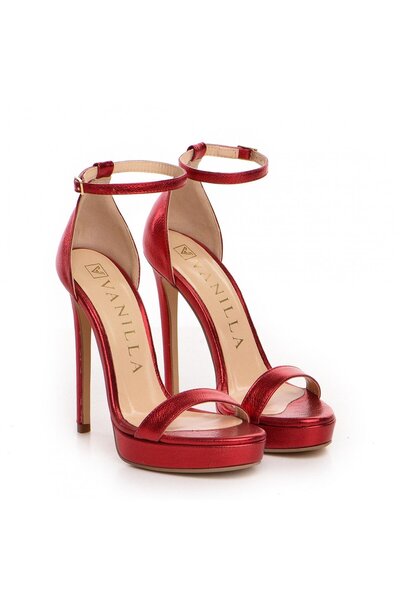 Vanilla Days Vienna Red Metallic Stiletto Sandals, Leather
