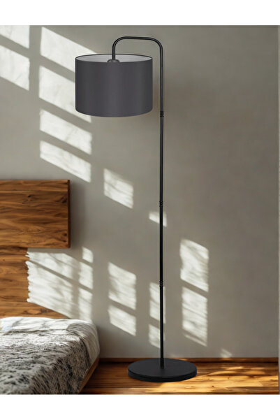 METEDEKOR Antrasit Kumaş Başlıklı Metal Gövdeli Lambader – Modern Salon ve Köşe Için Dekoratif Aydınlatma