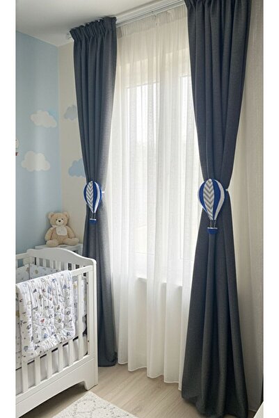 Leobabyroom Lacivert Beyaz Uçan Balon 2'li Bebek Çocuk Odası Perde Bağı Süsü ...