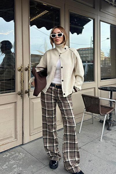 Laluvia Cream Mock Neck Epaulet Cardigan - 2028