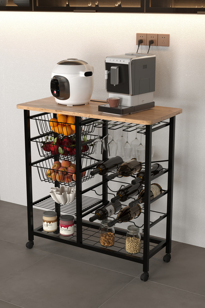 boz concept home Bar Bango Masa Tekerlekli Sebzelik Metal Kahve Köşesi, Çok Amaçlı Mutfak Düzenleyici Sehpa