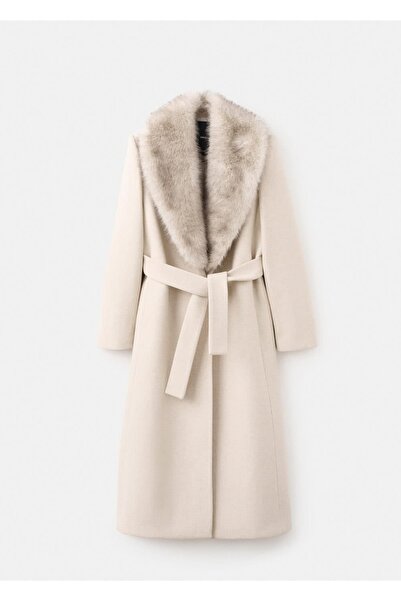 MANGO Woman Manteco yün kürk yakalı palto