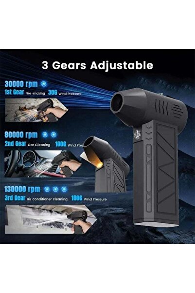 Quantum Portable Powerful Cordless Turbo Blower with Lamp (Black)