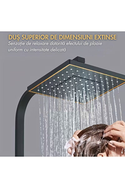 narvara Complete Shower Column Set - Brass Body, 4 Flow Modes, Black/Gold