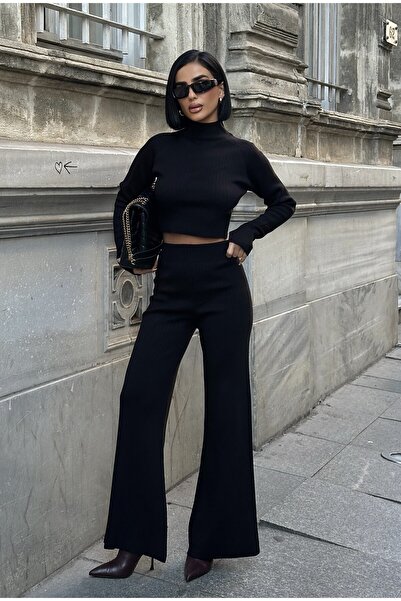 MEECY Half Turtleneck Finger-Through Bottom-Top Knitwear Set