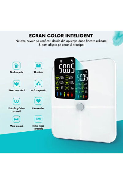 narvara ® Smart Scale, 17 Body Metrics, 4 Sensors, User Progress Report, iOS/Android, White