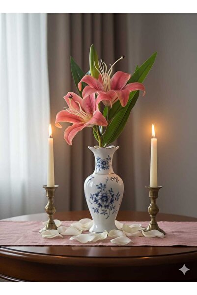 YAPAY ÇİÇEK DERYASI 1 Piece Artificial Realistic Red Lily Home Vase Decor Special Day Flower