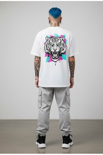 Infire clothing تي شيرت قصة فضفاضة فابور تايجر مطبوع للجنسين