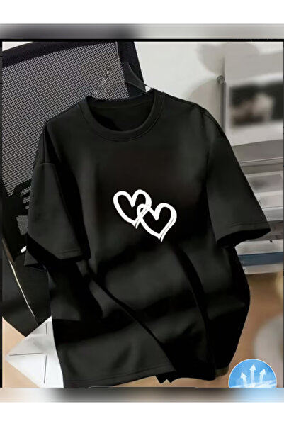 TİMİSİVA Unisex oversized İKİKALP1 Ba με τύπωμα isiklet Μαύρο μπλουζάκι με κο...