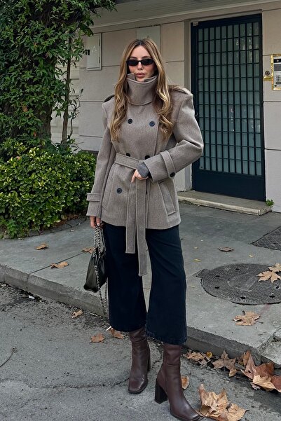 Laluvia Mink Cashmere Coat with Collar Detail - 1125