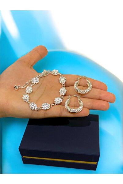 NEW STYLE طقم اكسسوار فاخر مطلي بالفضة مكون من اسوارة مقاس 20 سم وحلق اذن يأت...