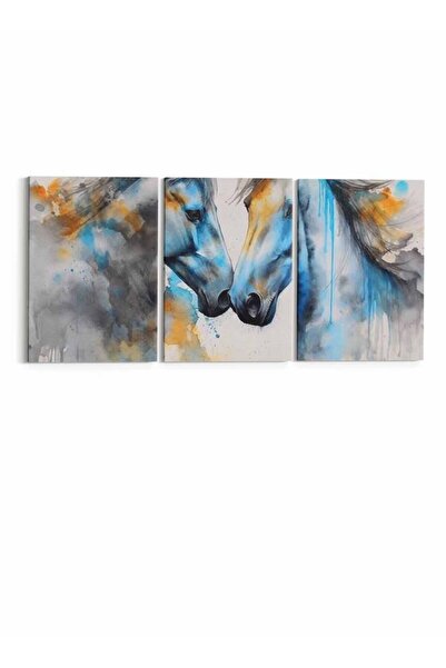 LOWHA Set of 3 Canvas Wall Art Stretched Over Wooden Frame with Couple of Horses Abstract Design