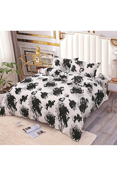 FIONNA.RO Lenjerie Cocolino 4 Piese Cu Elastic - Alb Negru Abstract