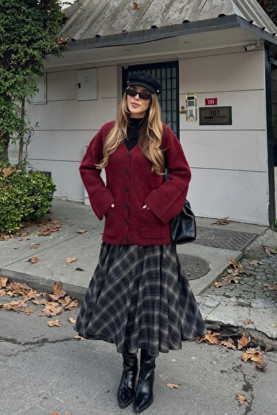 Laluvia Burgundy Double Pocket Cardigan - 04622