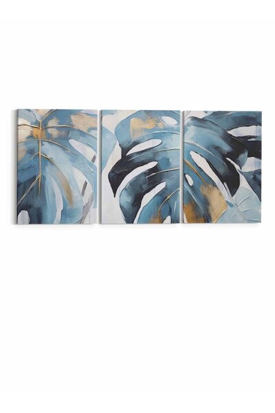 LOWHA Set of 3 Canvas Wall Art Stretched Over Wooden Frame with Tropical Leaves Abstract Design