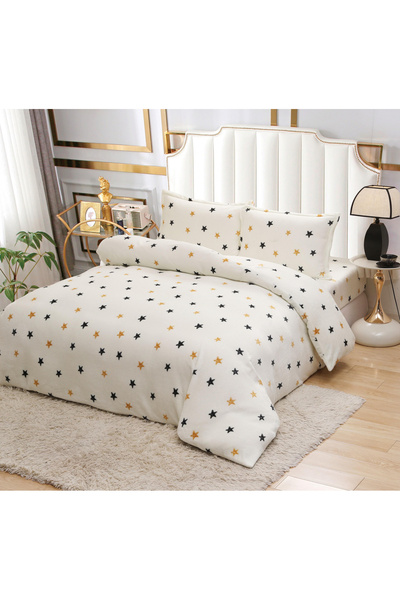 FIONNA.RO Lenjerie Cocolino 4 Piese Cu Elastic - Alb Cu Stelute