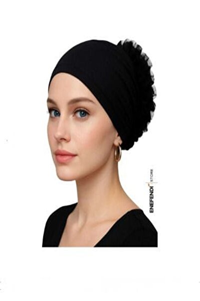 NF ND ENEFENDİ 2 Pieces Silicone Ruffled Bonnet Non-Slip Bun Bonnet Stitch-Free Navy Blue Black |   Comfortable Practical Bonnet
