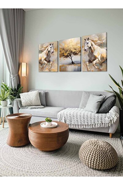 LOWHA Set of 3 Canvas Wall Art Stretched Over Wooden Frame with Flowers Abstract Design