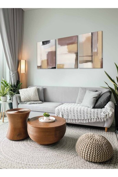 LOWHA Set of 3 Canvas Wall Art Stretched Over Wooden Frame with Abstract Design