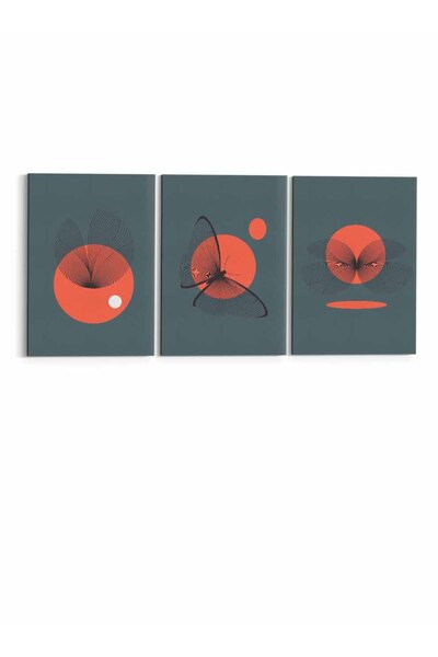 LOWHA Set of 3 Canvas Wall Art Stretched Over Wooden Frame with Butterfly and Sun Design