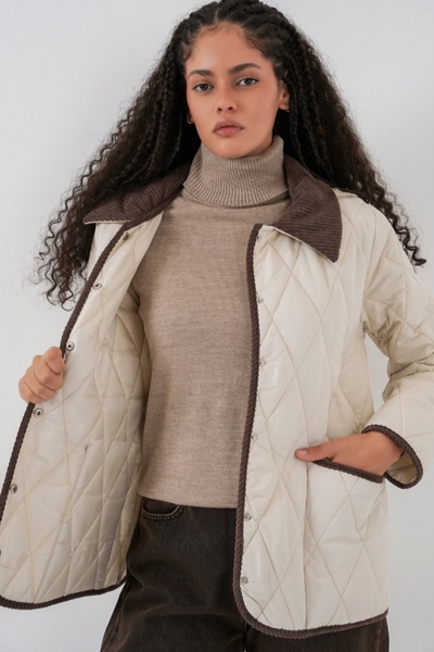 Safgiyim44 Women's Quilted Oversized Coat Ecru Brown