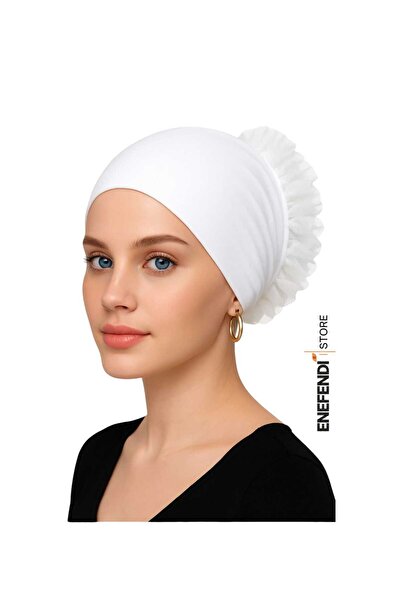 NF ND ENEFENDİ 2 Pieces Silicone Ruffled Bonnet Non-Slip Bun Bonnet Stitch-Free Black White |   Comfortable Practical Bonnet