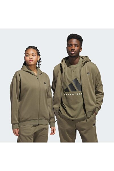 adidas Basketball Tam Boy Fermuar Kapüşonlu Üst (Unisex)
