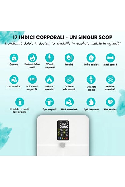 narvara ® Smart Scale, 17 Body Metrics, 4 Sensors, User Progress Report, iOS/Android, White