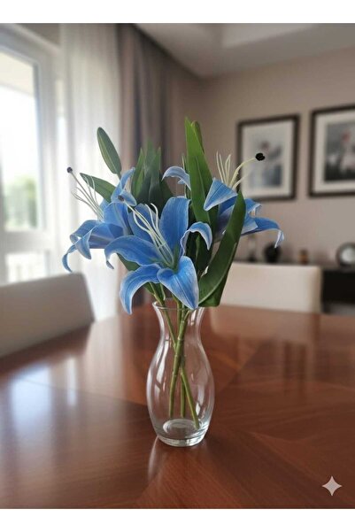 YAPAY ÇİÇEK DERYASI 1Pcs Artificial Realistic Blue Wet Lily Special Day Decor