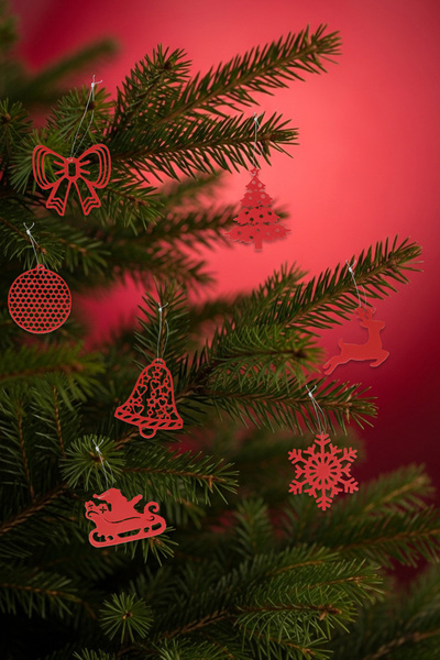 Flipped Christmas Pine Tree Ornament Red Color Tree Ornament Decor