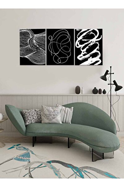 LOWHA Set of 3 Canvas Wall Art Stretched Over Wooden Frame with Abstract Design