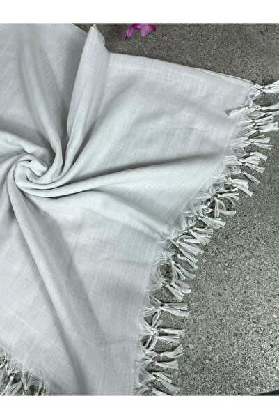 Sobe Hediyelik White Writing Scarf – Tassel Edged, Cotton Fabric