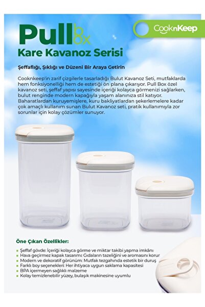 CooknKeep Pull Box Jar Storage Container Set 1.5Lt,1Lt,500Ml