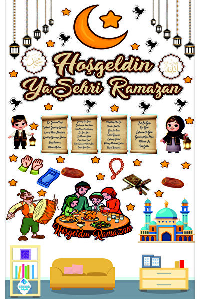 Göktuğ Hediyelik Ramazan Ayı Temalı Okul Ev Cam Duvar Dolap Süsleri Hoşgeldin Ramazan Sticker Seti Ramazan Süsleri