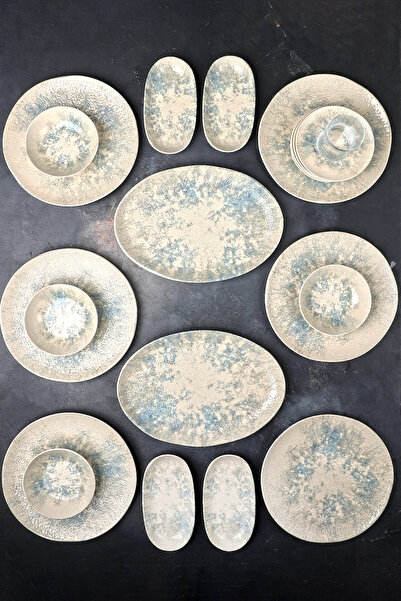 Porselen Diyarı Mare Kabartma Desenli 6 Kişilik 28 Parça Dijital Baskı Porselen Kahvaltı Takımı