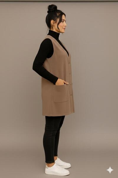 BAGİSTA BUTİK Comfortable Fit Buttoned Pocket Detail Long Vest Stylish and Easy to Match