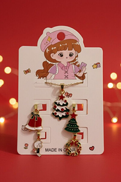 Jaida Moda Pine Tree and Bell 1 Piece Chain 5 Pieces Pendant Christmas Necklace Set