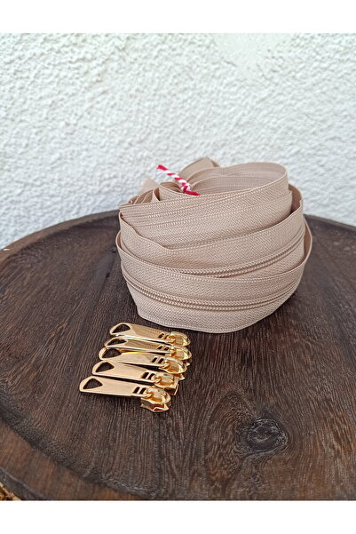 NGA's Vizon Rengi Plastik İnce Fermuar Altın Gold Başlık - 5 metre fermuar - ...