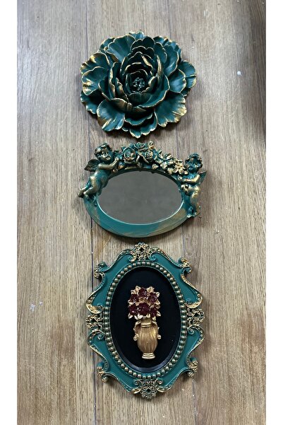 busraconcept Set decorativ de perete din 3 piese 22 cm Lotus, oglindă și pict...