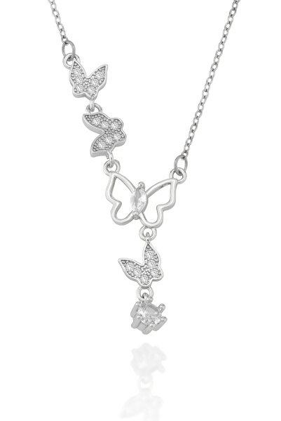 Cosmia Shine Stainless Steel Zircon Necklace with Four Butterfly Figures