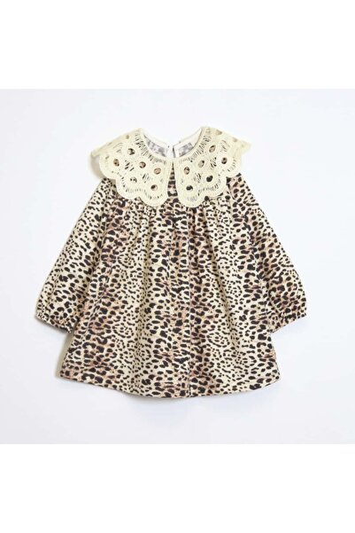 OZZY KİDS Girl's Collared Leopard Patterned Dress