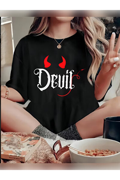 TİMİSİVA Unisex Oversize kroj ĐAVOLJAK Štampano okrugla kragna Kratki rukav C...